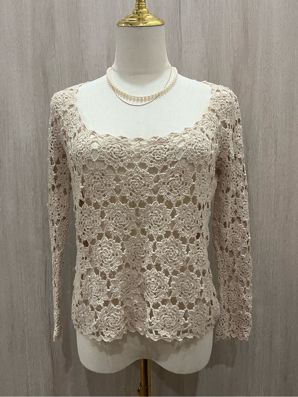 ZOEY Beige Hand Crochet Boho Sweater Top - Picture 2 of 7